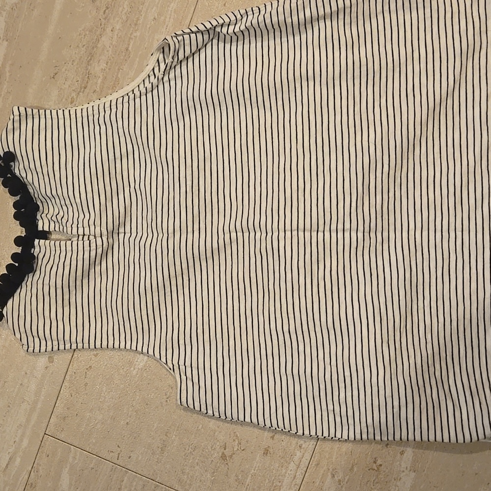 Boden White/Black Striped Pom Pom Accent Neck Line Sleeveless Swing Top - Picture 8 of 9